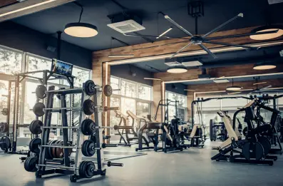 Free-weight training equipment at GSI